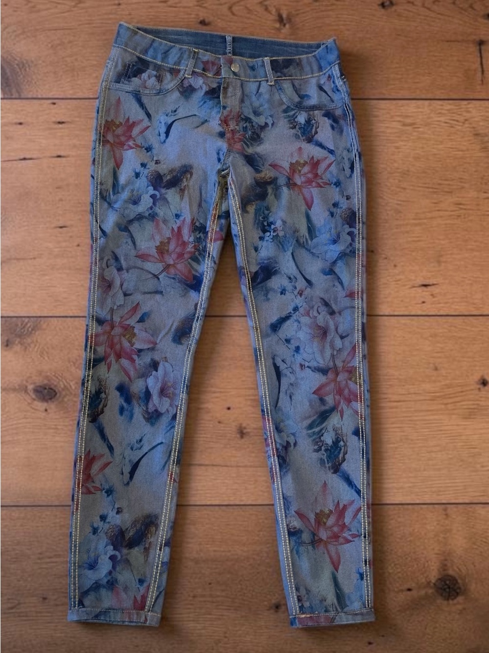 Venus Floral Reversible Jeans Sz Med Vintage Retro Style Trendy